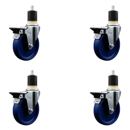 Service Caster 5'' Solid Poly Swivel 1-7/8'' Expanding Stem Caster Set with Brake, 4PK SCC-EX20S514-SPUS-PLB-178-4